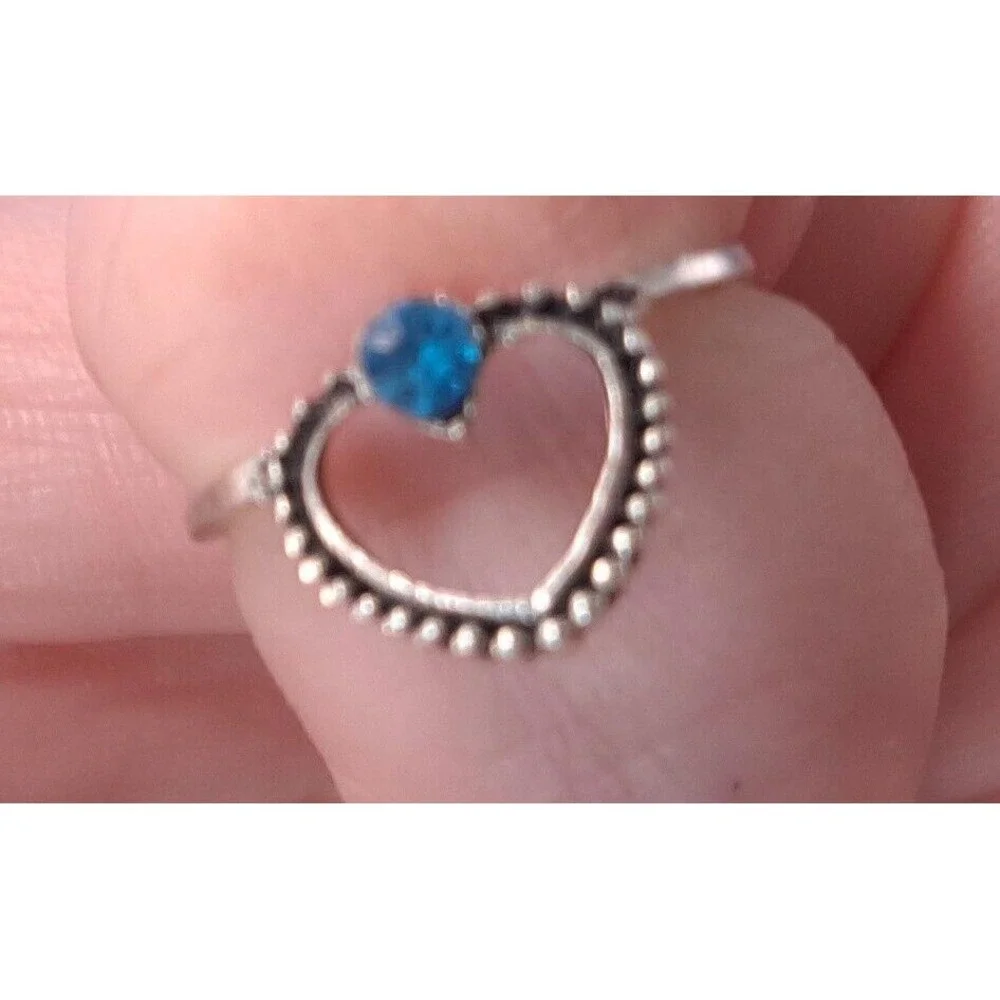 New Heart Ring Size 5.5 Silver Tone Blue Stone Fashion Jewelry Midi Pinky Kiddie